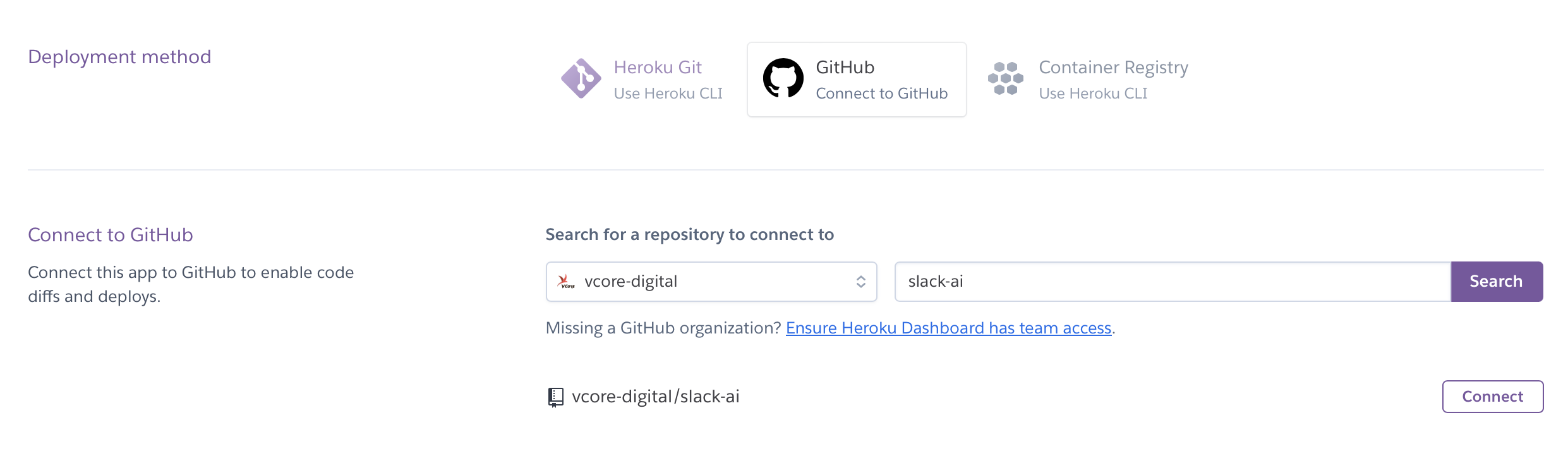 Connecting GitHub repo to Heroku